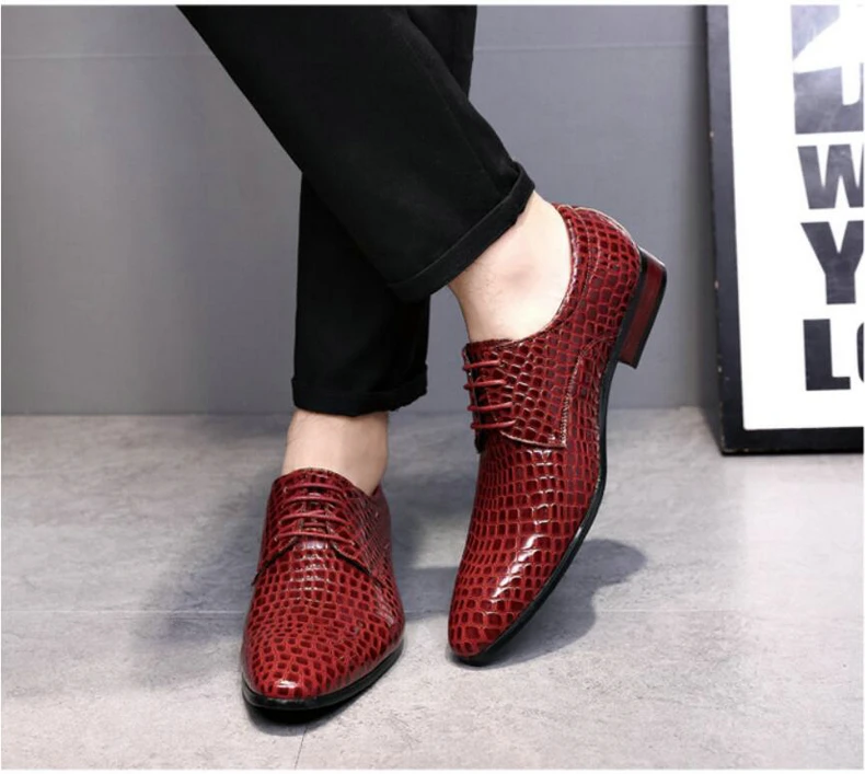 Mens Casual Shoe Formal Oxfords Mens Shoes Casual Mens Dress Shoes' Lace-up Crocodile Leather Oxford Shoes For Men Big Size 46 (8)