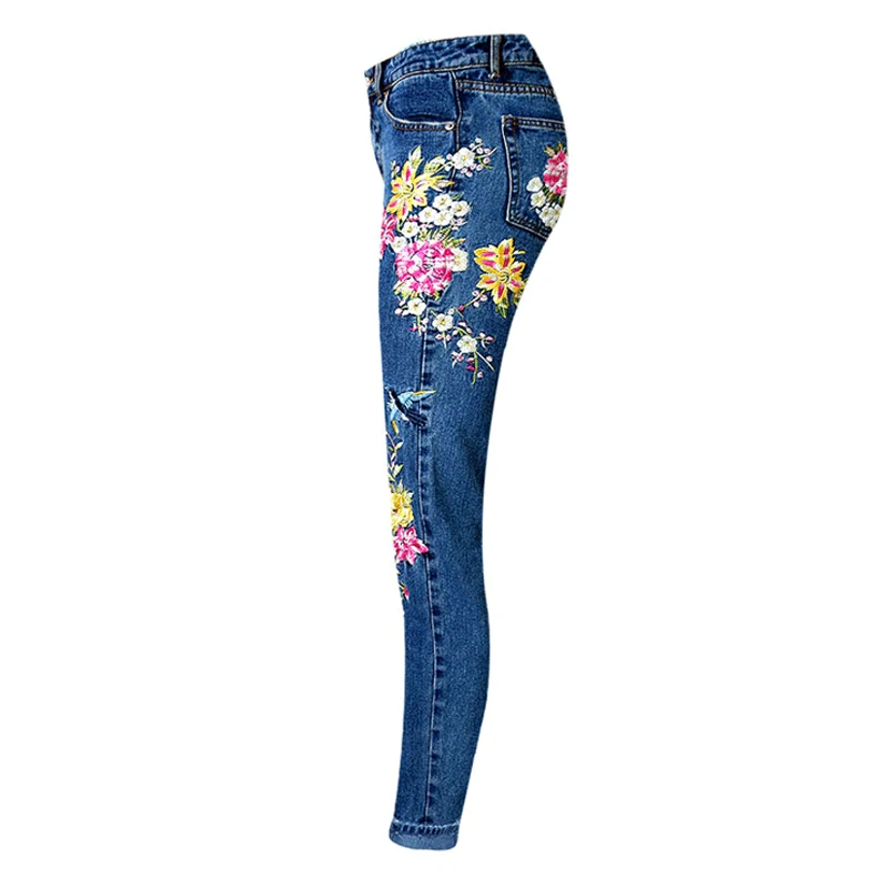 Весенние винтажные джинсы с вышитыми птицами и цветами, женские джинсовые штаны с высокой талией на молнии, Новое поступление, синие женские джинсы, брюки