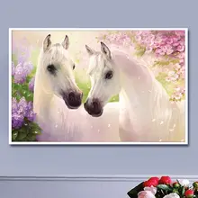 Два белых коня 50×38 см Полный дрель вышивка алмаз 3d алмазный крест стежка мода алмазный мозаика фотографии стразы