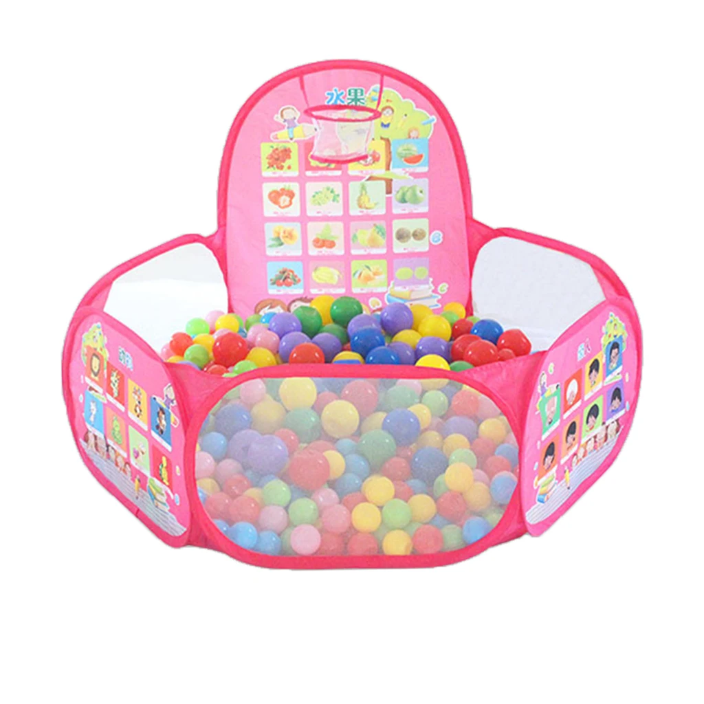 Fun Pop Up Ball Pit Pool Toddler Baby Play Tent Playhouse Playpen with Basketball Hoop Developmental play Game Toy 120CM/ 47''