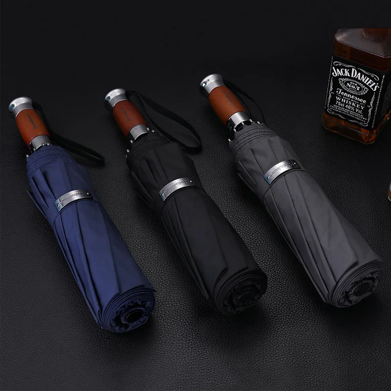 

Fully-automatic Windproof Umbrellas Male Women Three Folding Commercial Compact Large Durable Frame Vinyl 10K Parasol