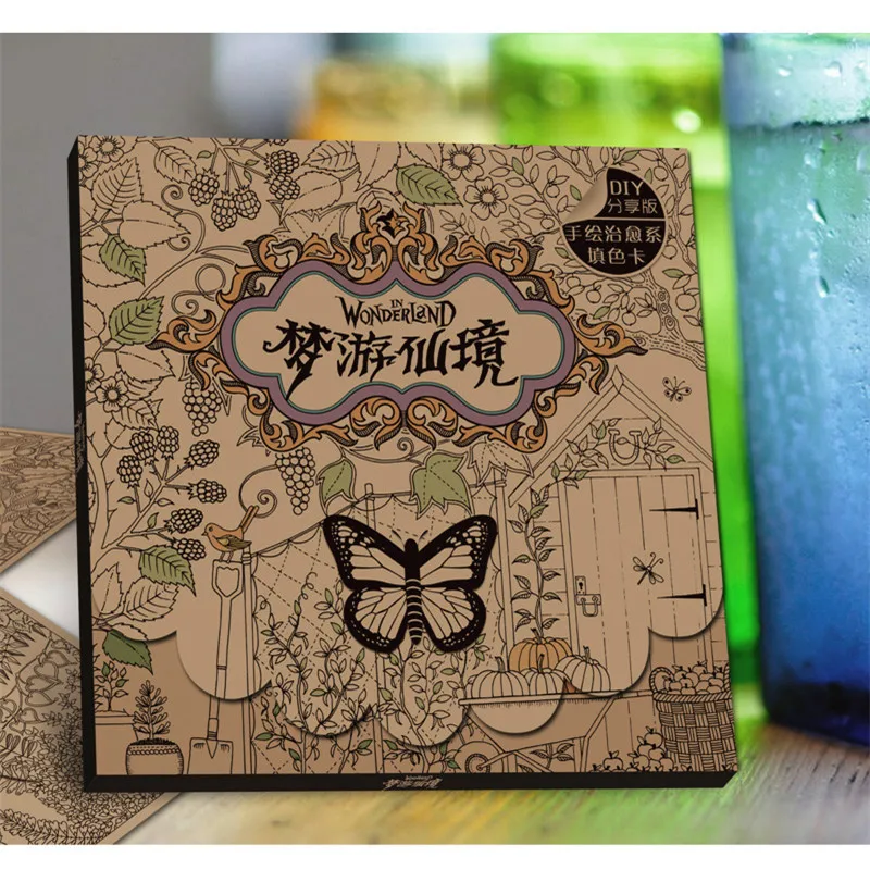 

(2 Pieces/Lot) Joy 15 Sheets Coloring Card Tintage Postcard For Children Adult Release Stress Kill Time Painting Drawing Book