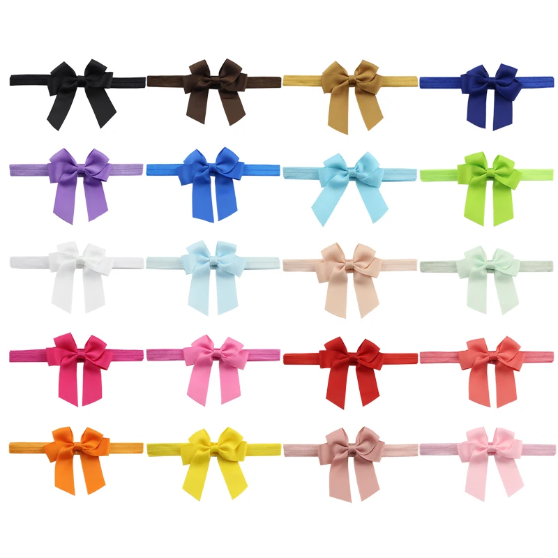 20pcsset Colors Ribbon Headband Solid Candy Color Baby Kids Girls Mini Bowknot Hairband Elastic Headband Hair Accessories  (3)
