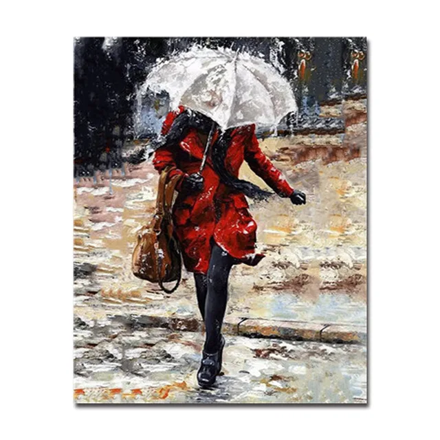 

DIY Oil Painting By Numbers Kits Coloring Woman In The Rain With Umbrella Picture Drawing On Canvas Home Decor Living Room Frame
