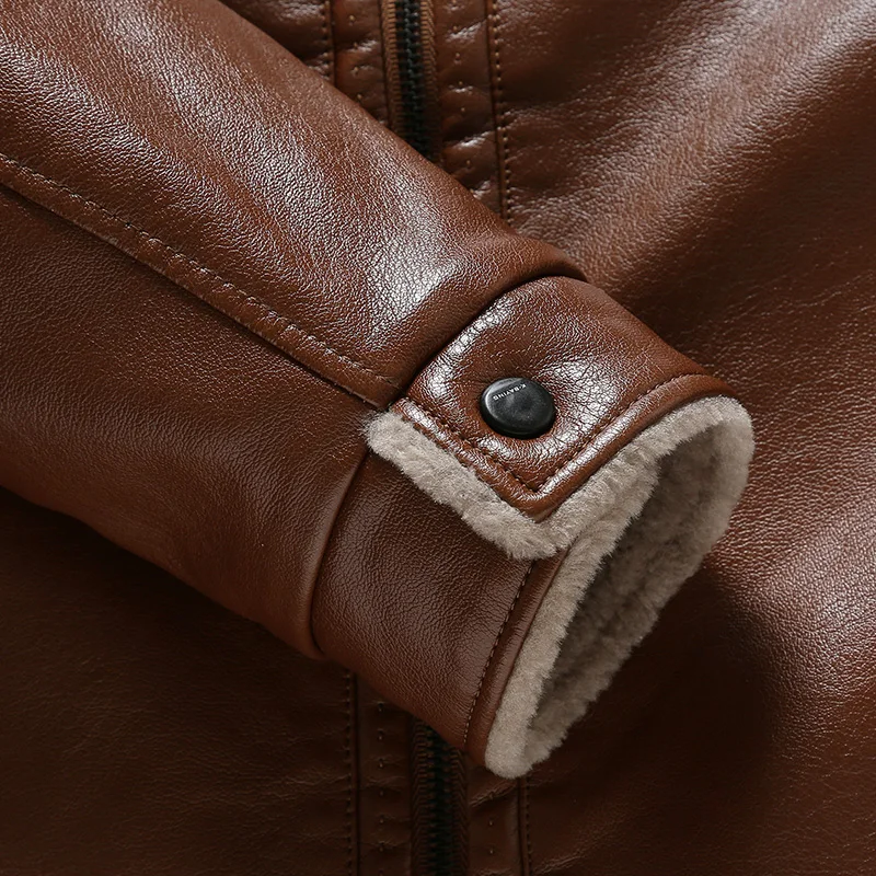 high quality Winter real Business Casual Leather Jacket for Men Fashion Brand Brown Sheepskin Jackets and Coats with Wool Lining