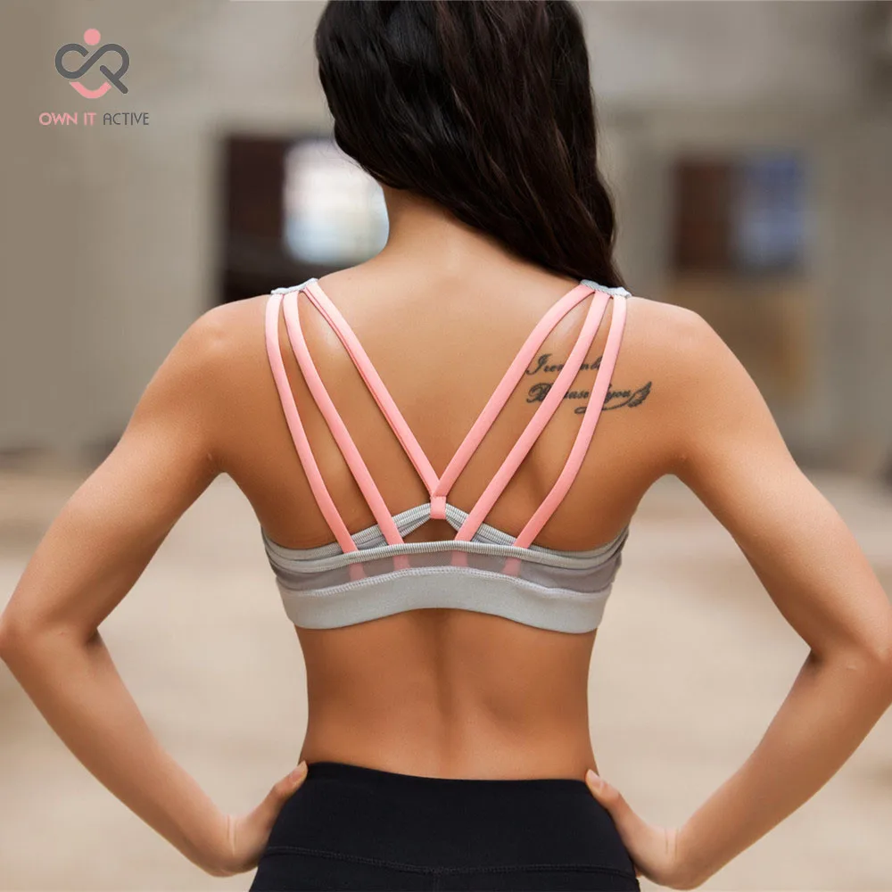 Sexy Grey Women's Sports Bra Strappy Back Skinny Yoga Bra Fitness Crop Top Workout Clothes P156