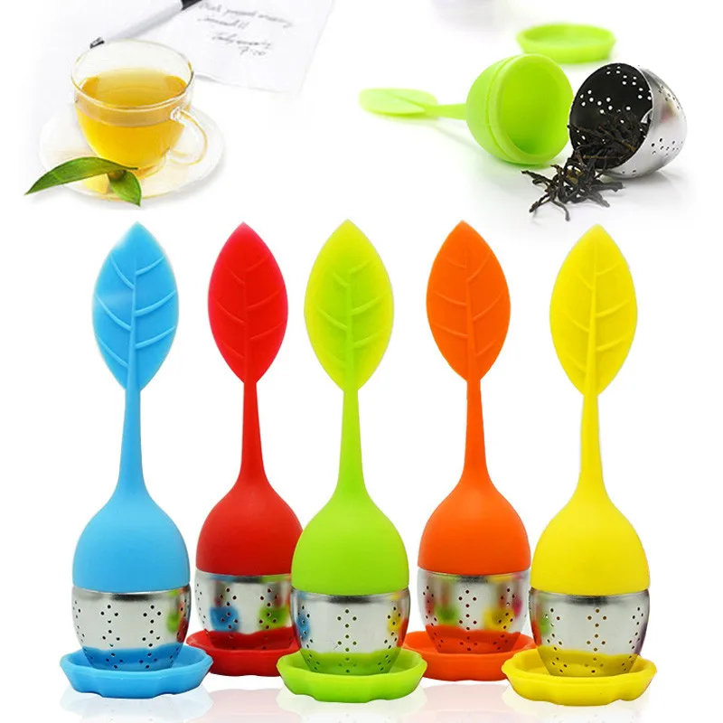 

Food Grade Silicone Tea Infuser Reusable Tea Strainer Sweet Leaf with Drop Tray Novelty Tea Ball Herbal Spice Filter Tea F