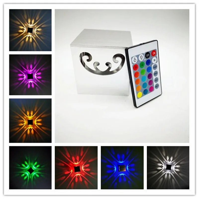 Modern LED square four-sided butterfly wall lamp indoor creative aluminum alloy aisle lamp hotel ktv wall decoration lamp 3wRGB