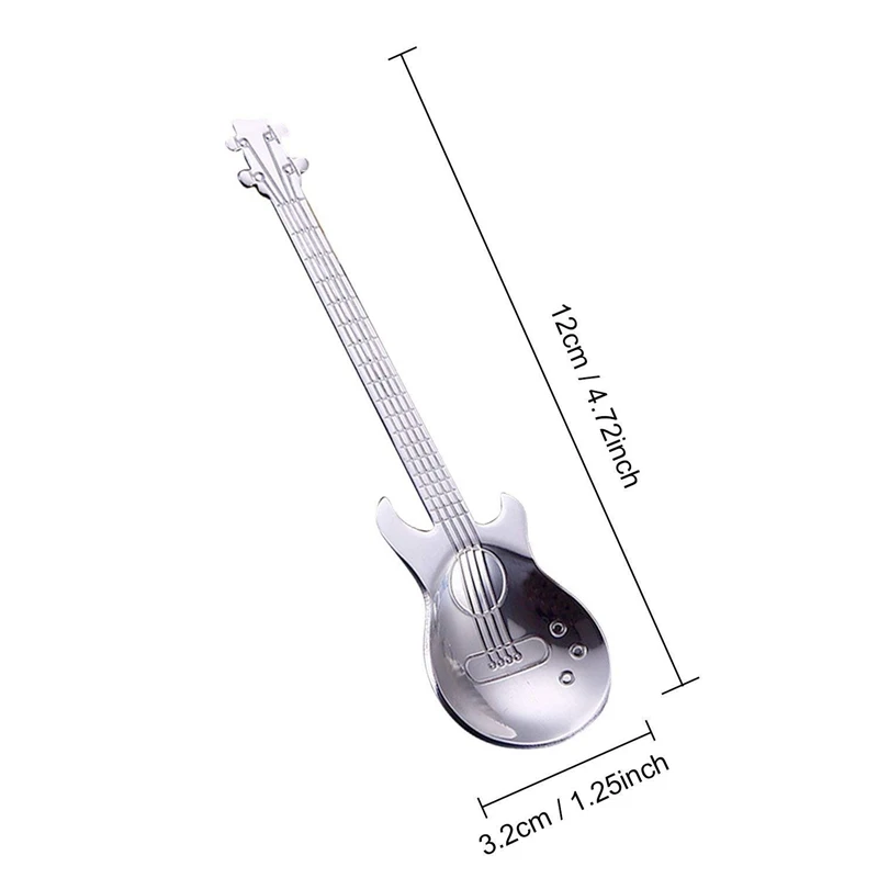 Кофейные ложки для гитары, 4 шт, музыкальные кофейные ложки из нержавеющей стали, чайные ложки для смешивания, ложки для сахара(серебро