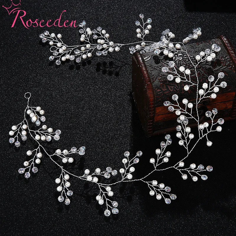 

2018 New Romantic Wedding Headbands Headpiece Handmade Pearl Crystal Glass Tiara Bride Hair Accessories RE3075