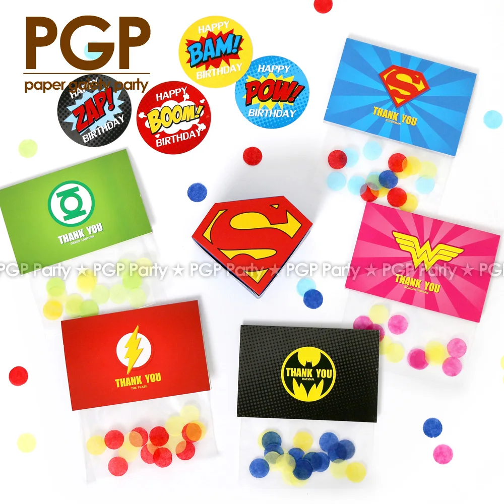 

[PGP] Superhero Candy Box Bag Cake Topper, Superman Batman Flash Green lanturn Wonder woman Justice league Kids Boy 1st Birthday