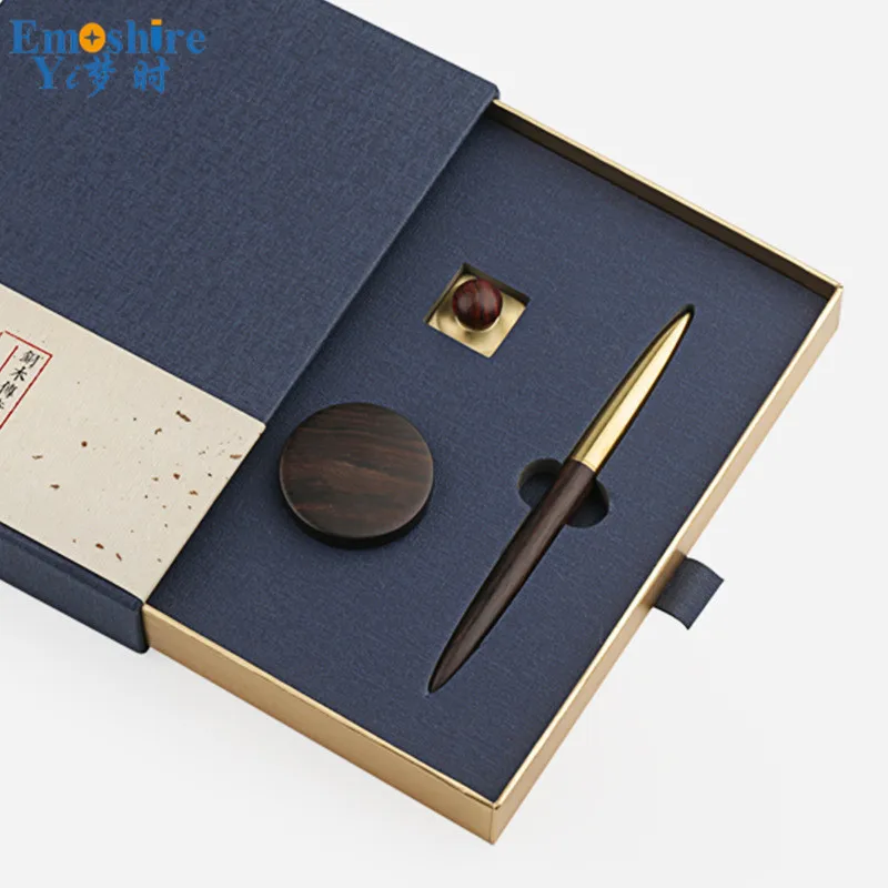 Ballpoint Pen Seal Set Brass Solid Wood Roller Ball Pen Stationery Business Office Birthday Gifts Custom Lettering P438