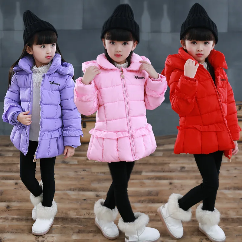 

Children's Cotton-padded Jacket Girls Winter Clothing Thickness Warm Cotton Padded Jacket Outerwear Girls Floral Hooded Outfit