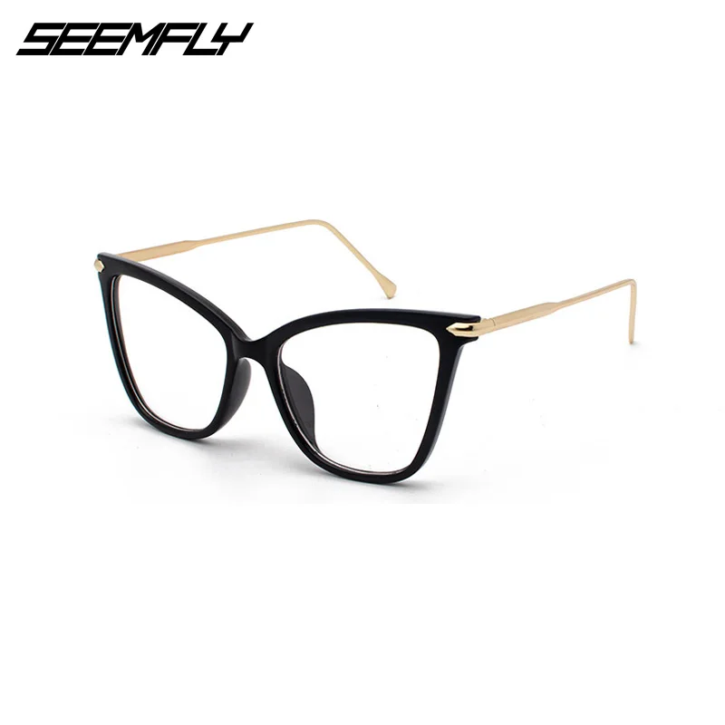 

SEEMFLY Fashion Butterfly Cat Eye Oversized Glasses Frame Lady Luxury Trendy Big Eyeglasses Men Women Anti Blue Light Eyewear