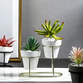 

Nordic Style Iron Rack Holder Metal Stand with Ceramic Planter Desktop Garden Pot for Succulents Plants Home Decor