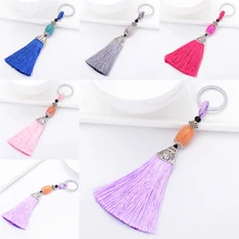 5 Charme Cor de Seda Gelo Mulheres Borla Saco Chaveiro De Pelúcia Chaveiro da Chave Do Carro Do Telefone Titular Cadeias Pingente Handmade Acessórios Trinket