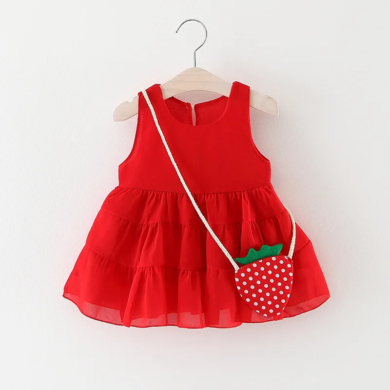 

2018 Summer Dress For Girls 1 Year Cute Baptism Pink White Infant Dresses With Strawberry Bag Christening Dress Newborn