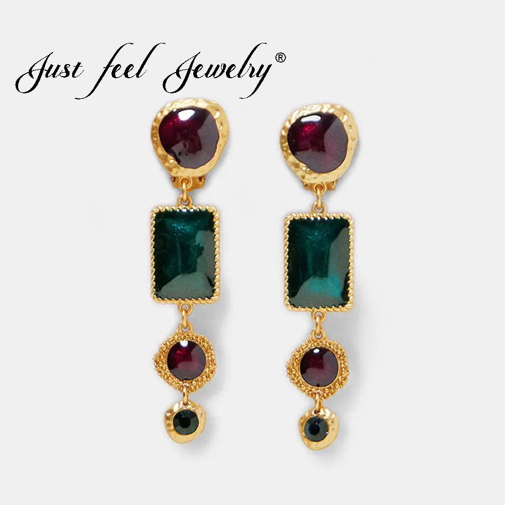 

JUST FEEL ZA Acrylic Dangle Earrings For Women Gold Color Bohemian Fashion Crystal Statement Drop Earring Luxury Wedding Jewelry