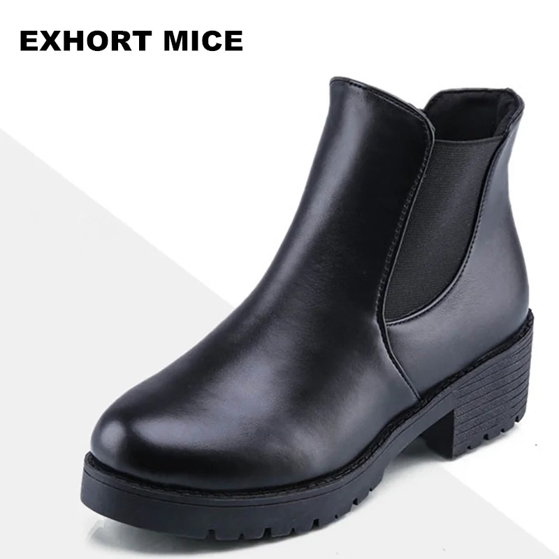 

2018 Promotional Winter Autumn Women Boots Platforms Square Heel Ankle Boots Paint Leather Boots Motorcycle Botas Lady Shoes