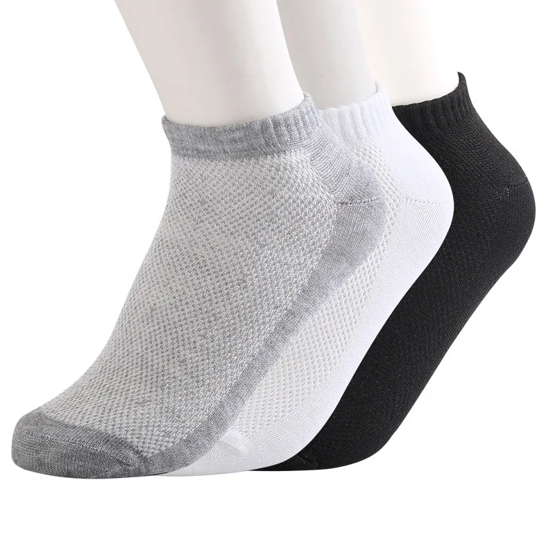 

20pcs=10pairs Large Size Eur37-44 Men Spring Summer Mesh Polyester Ankle Socks Solid Color Casual Man Sock Meias Sox Calcetines