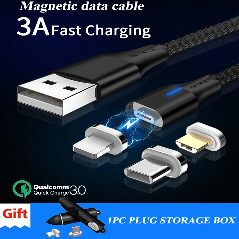 

3A Fast Magnetic Charging Cable Charger Micro USB Cable Type C Plug For iPhone x xs max xr 7 8 Mobile Phone Magnet Charger Cable
