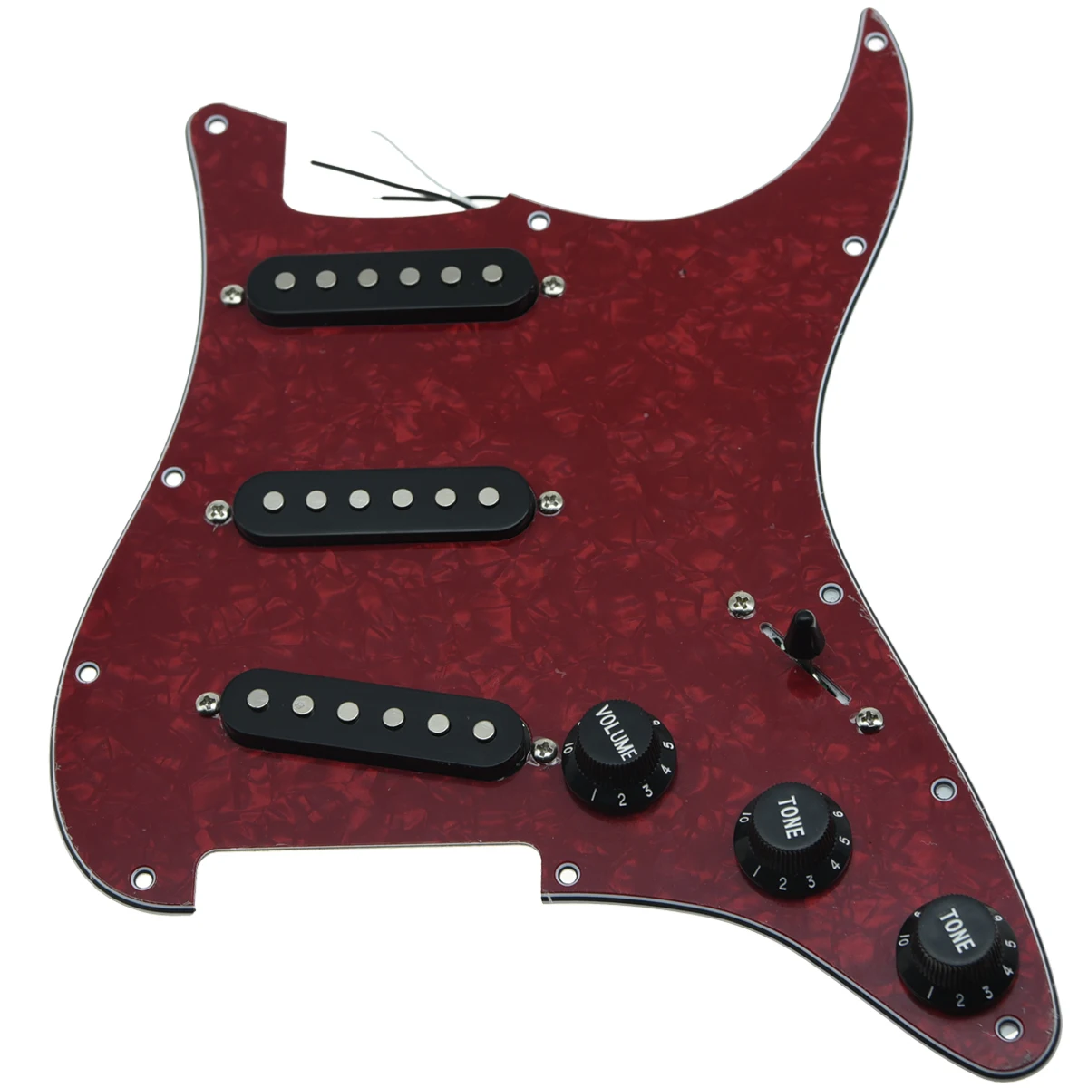 KAISH различные загруженные Strat SSS Pickguard Prewired ST Strat Pickguard с звукоснимателями подходит для крыла - Цвет: Red Pearl-BK