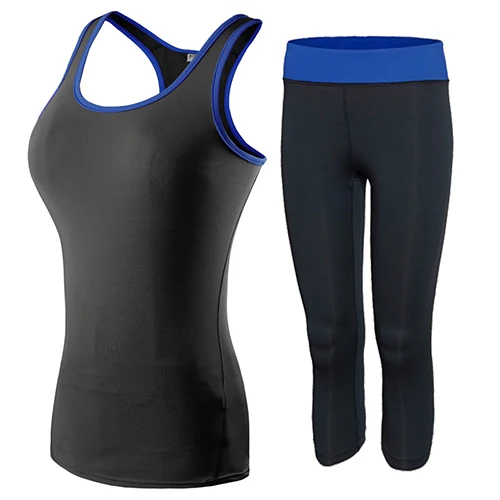 Спортивный комплект для фитнеса и йоги, спортивный костюм для бега, Женская быстросохнущая спортивная одежда, одежда для спортзала, одежда для тренировок для женщин, для бега - Цвет: black with blue