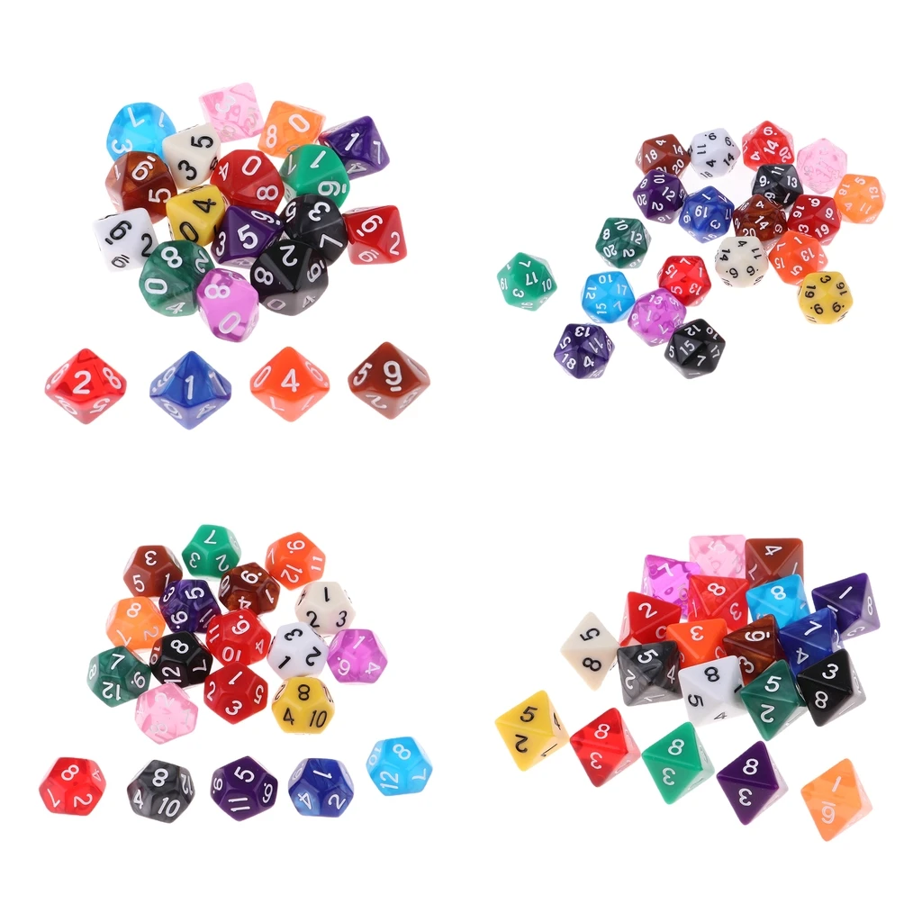 20 Pieces Polyhedral Dice Set for Table Game Kids Math Practice Holiday Party 8/10/12/20 Sided Colorful Dices