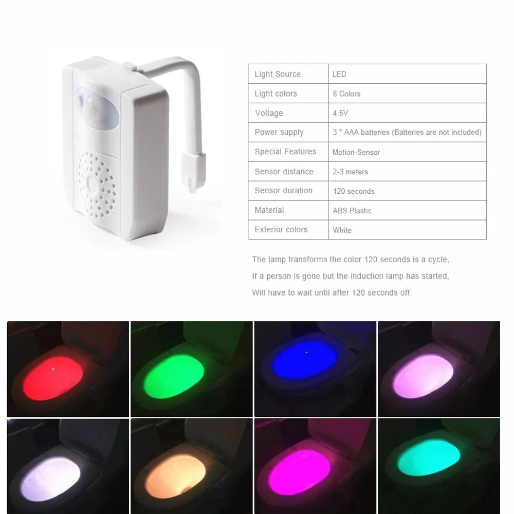Умный PIR датчик унитаза Ночной светильник светодиодный светильник RGB 8 цветов меняющий светильник ing чувствительный светодиодный светильник