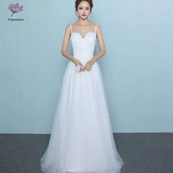 

Popodion wedding dress strapless simple tulle bride dress wedding gown beach vestido de noiva WED90506