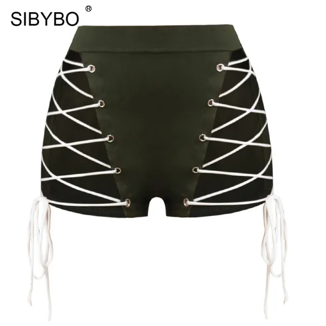 Buy Sibybo Lace Up High Waist Sexy Shorts Women Hollow 