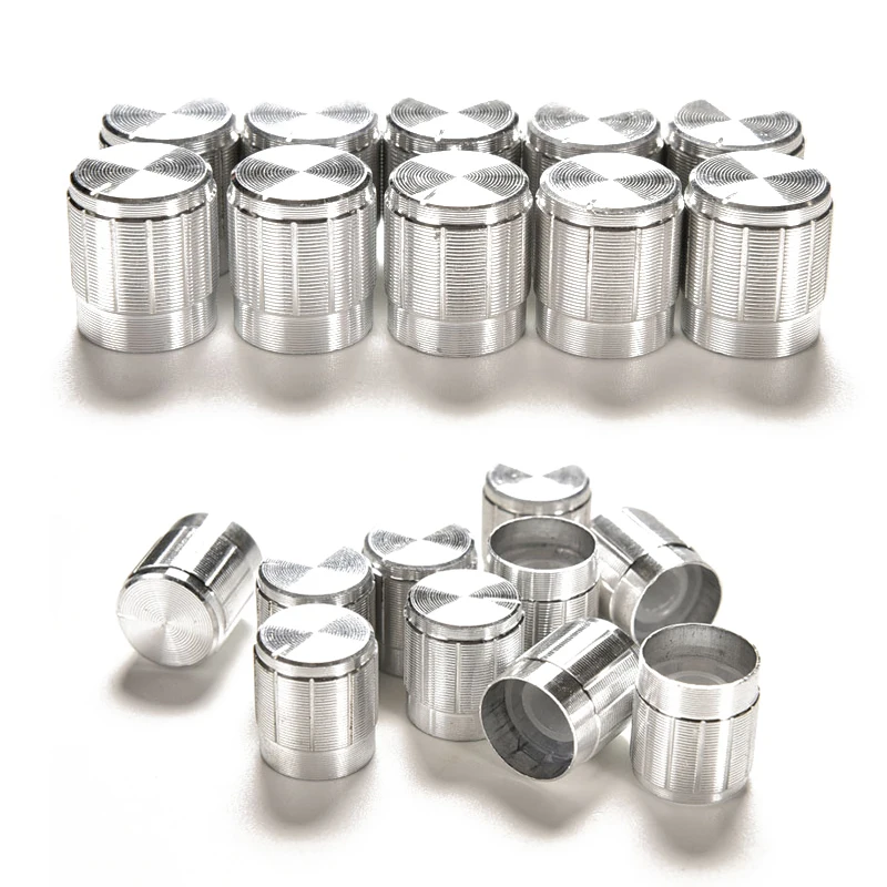 

10pcs Aluminum Volume Control Rotary Knobs Silver Tone Rotary Knobs For 6mm Dia Potentiometer 15*17mm