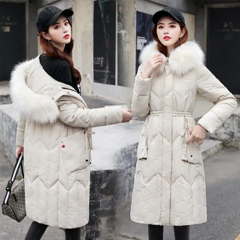 Chic Fur Coat Hooded Winter Down Coat Warm Jacket Plus Size Long Slim Women Cotton padded Wadded Parkas female jacket 5XL