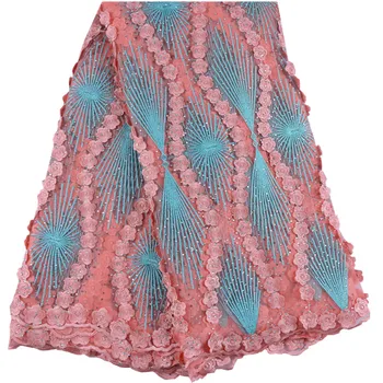 

Free Shipping 3D Flowers Lace Fabric High Class Wedding Party Dress Lace Fabric 5 Yards Applique Tulle French Lace Fabric 999B