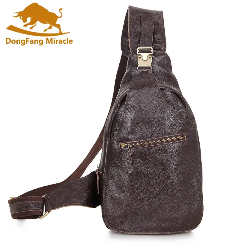 

New Arrival Genuine Leather Unique Men Shoulder Messenger Bag Casual Vintage Chest Bag Bosom Bag Handbags
