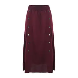 Весна осень западный стиль мода тонкий сплошной цвет эластичный пояс SML XL XXL разделяет Женская Повседневная Длинная юбка Леди