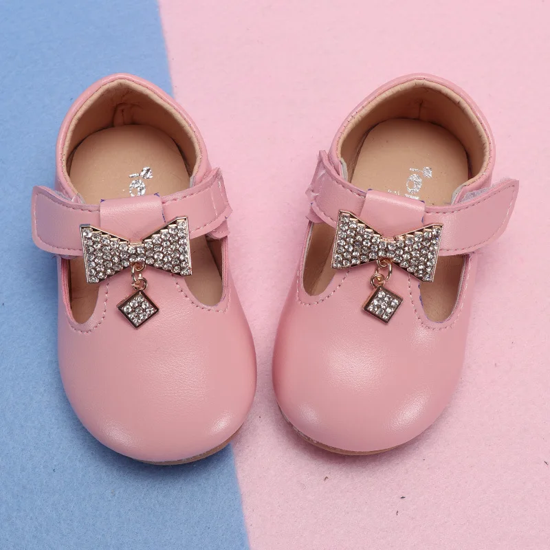 

2019 New Spring Baby Girl Lovely Rhinestone Bow Casual Shoes Toddler Baby Kids Party T-Strap Flat New Shoes Enfants Size 15-25