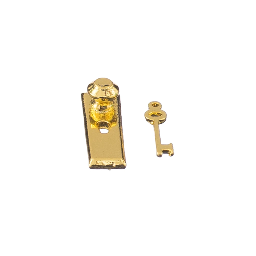 Set of 4 Metal Knob Lock & Key Set Doll House Miniature 1:12 Door Handle Accessory