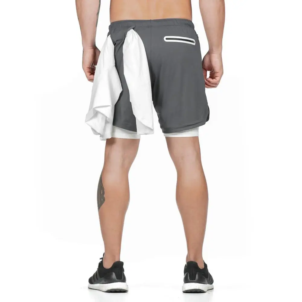 MUSCULARITY мужские 2 в 1 двухслойные шорты мужские s Фитнес Бодибилдинг дышащие быстросохнущие Короткие тренажерные залы повседневные шорты для бега - Цвет: gray