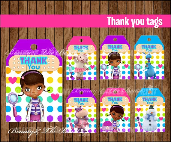 Doc McStuffins спасибо Бирки Ярлыки подарок для вечеринки по случаю Дня Рождения