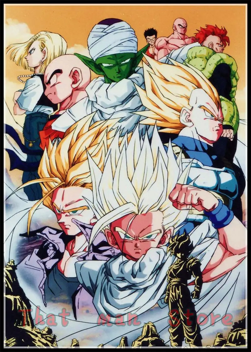 Dragon Ball Z Goku плакат с героями аниме белая мелованная бумага принт живопись детская комната украшение стены Искусство домашний декор - Цвет: Зеленый