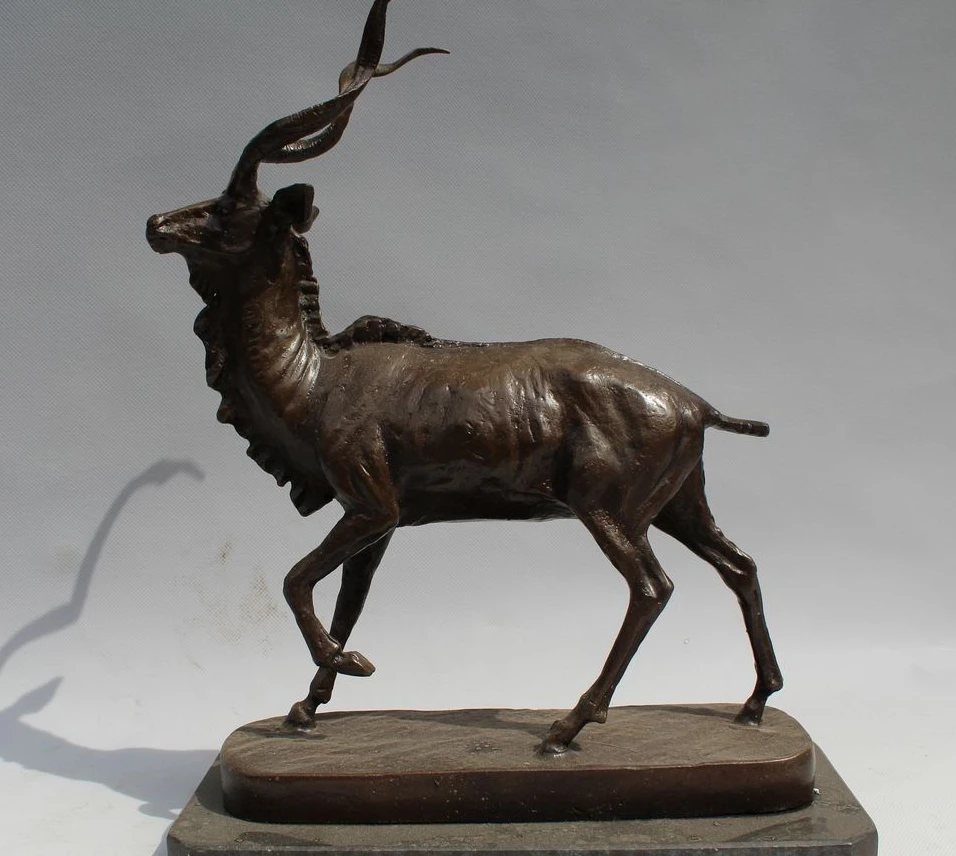 

Western Art Decor Copper Bronze Marble Base Sculpture Elk Deer Statue Figurine