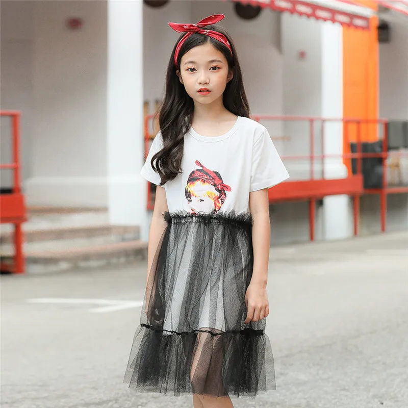 

Toddler Girls Dresses Summer Fashion Kids Tulle Tutu Dress Boutique Children Clothing Teenage Cotton Top Dress Vestidos D1216