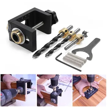 Woodworking Hole Puncher Guide Locator Tool Pocket Hole Fixture Kit with Wrench Step Drill Pocket Hole Woodworking Positioning oman pocket guide