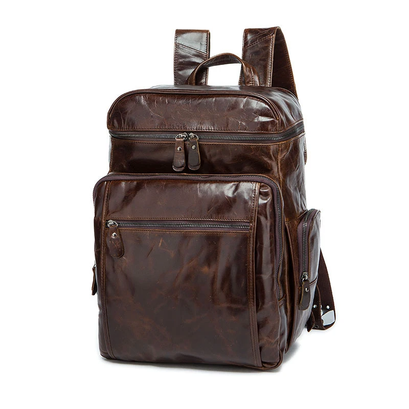 

Men's Genuine Leather Backpack high quality Cow Leather Backpack Retro Solid Color Large Capacity Travel bags Handmade 2019 New
