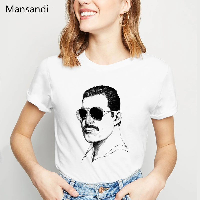 

Freddie Mercury T Shirt Women Summer Tops The Queen Band Tee Shirts Femme Harajuku Shirt Female T-Shirt Tumblr Clothes