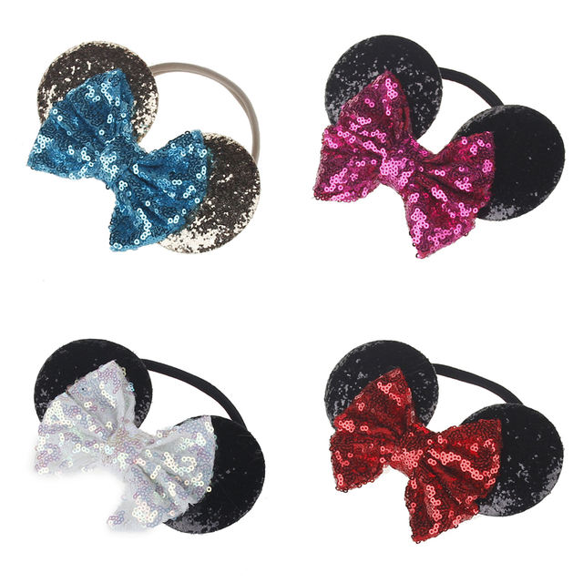 New Fashion Minnie Mouse Ears Hairband With Sequin Hair Bows For Kids Girls Cute Bling Bow Headband Hair Hoop Hair Accessories