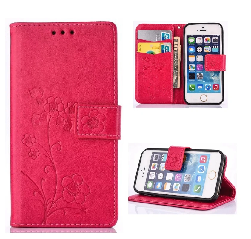 Fashion Flip Case Five leaf flower style Embossing PU Leather Wallet Stand Cover For iphone5 5S SE 6 6S Phone cover Fundas | Мобильные