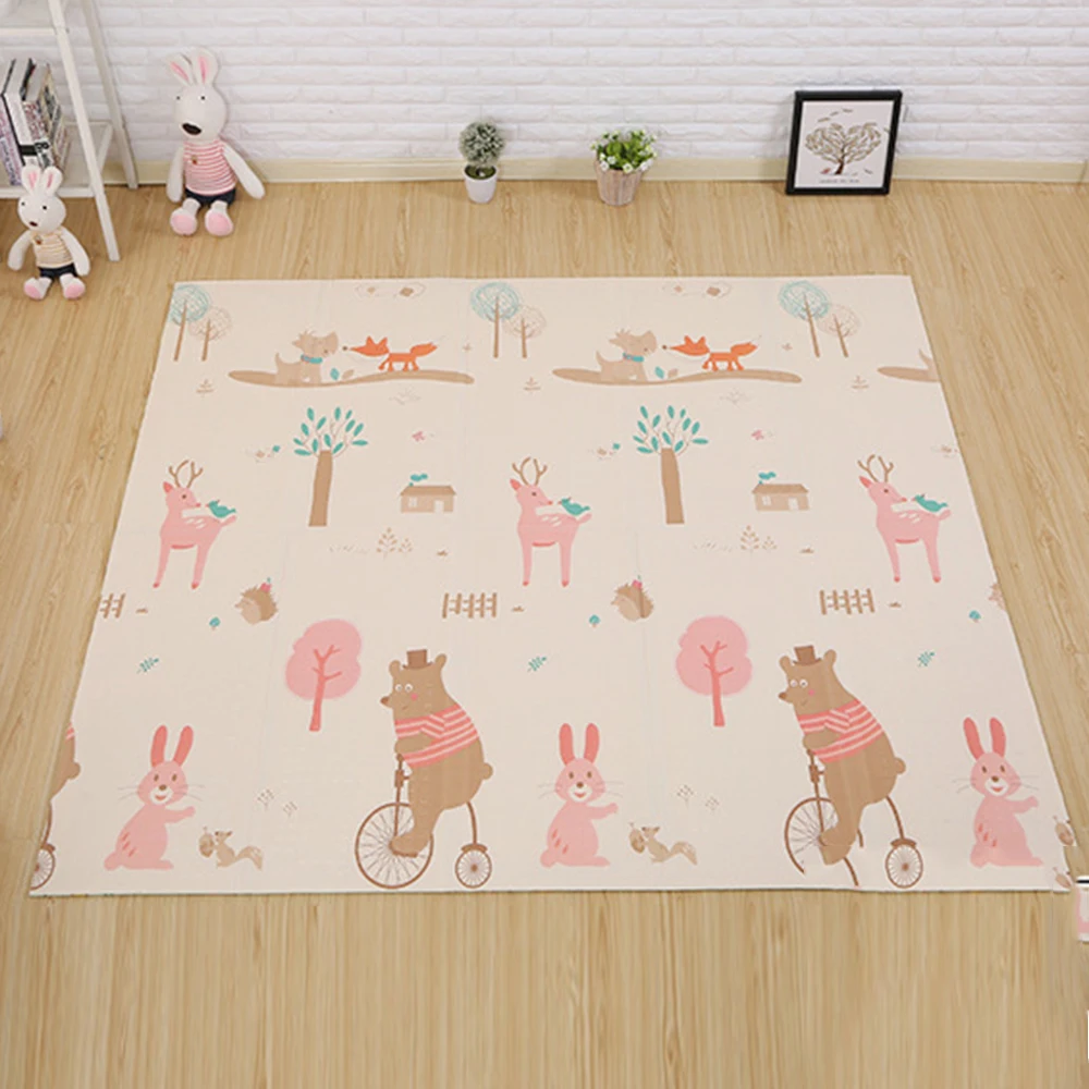 

180cm*200cm Infant Baby Play Mat Foldable Climbing Mat Double-sided Pads Cartoon Animal Thickened Home Room Splicing Rugs