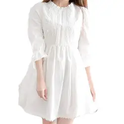 Женское платье милое платье для девочек в японском стиле с рукавами-лепестками, кружевное летнее платье выше колена из полиэстера белого